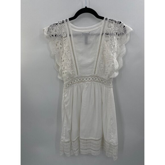 Aqua Dress Womens‎ XS White Cotton Polyester Crochet Cap Sleeves Boho Hippie - Picture 8 of 8